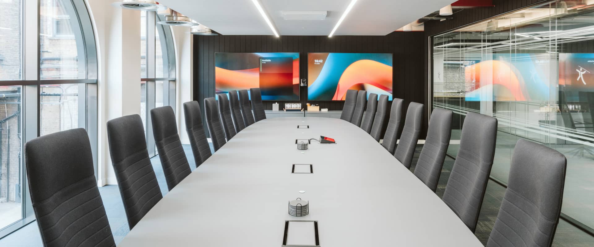 premium and modern conference room and office fit out for Javelin London by Cleo workspace design & build