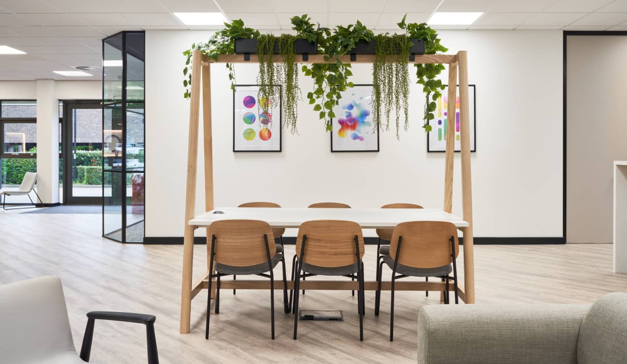 Riso Case Study - inspirational and green office collaboration area design by Cleo workspace design & build London