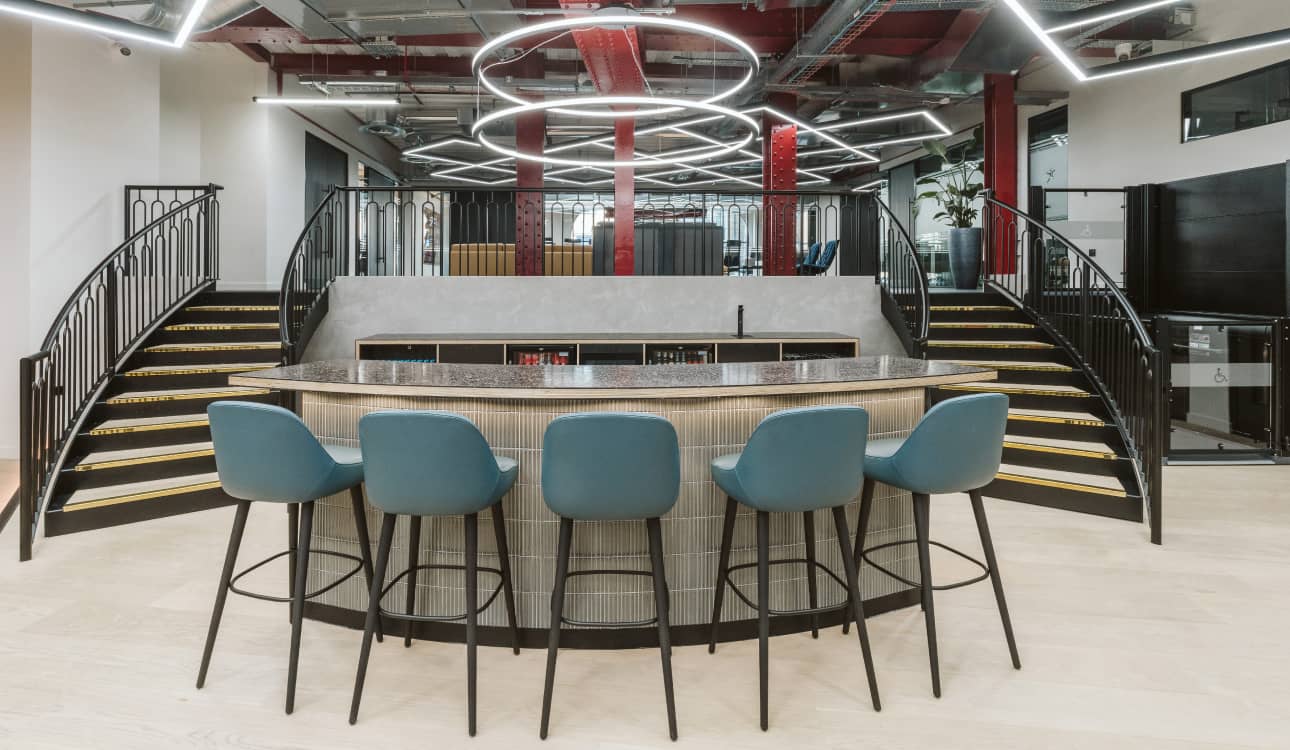premium and modern office fit out and communal space for Javelin London by Cleo workspace design & build